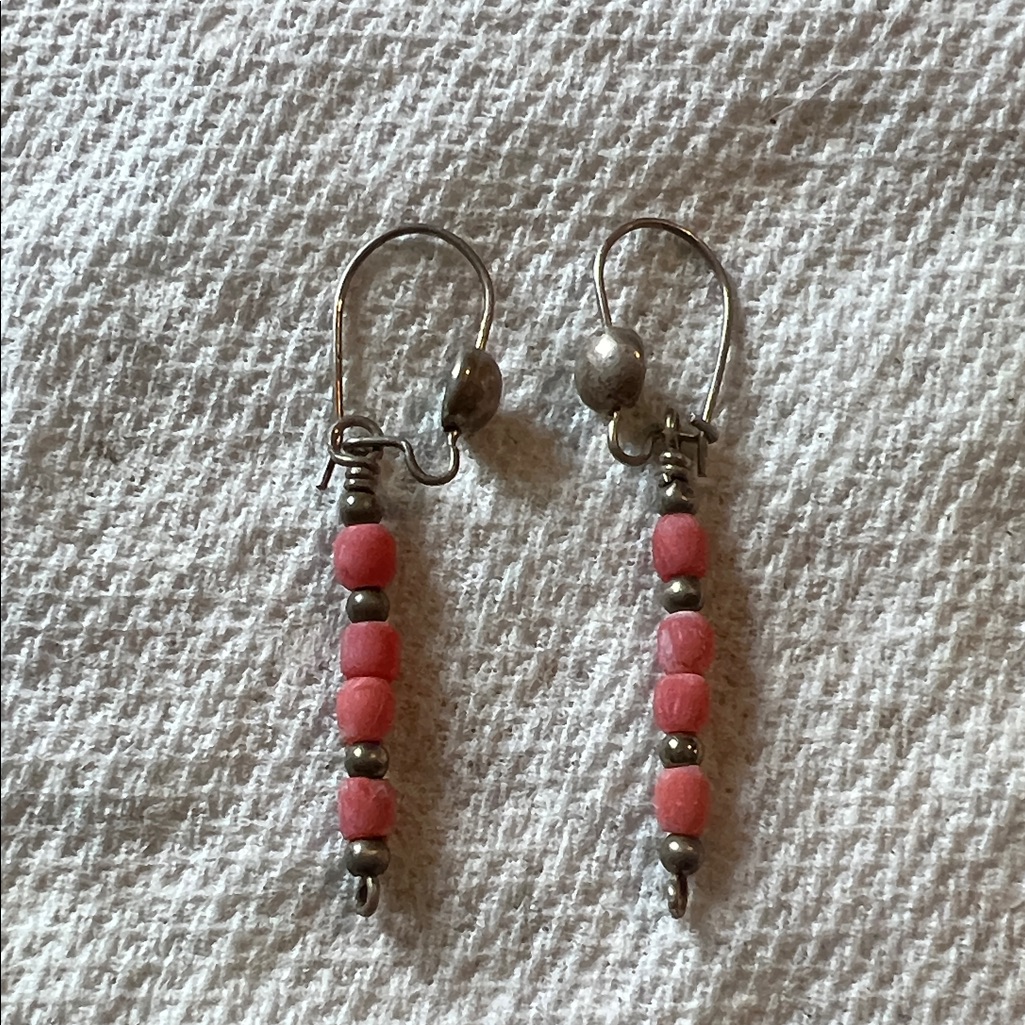 Vintage Native American Stamped Sterling & Coral Dangle Earrings